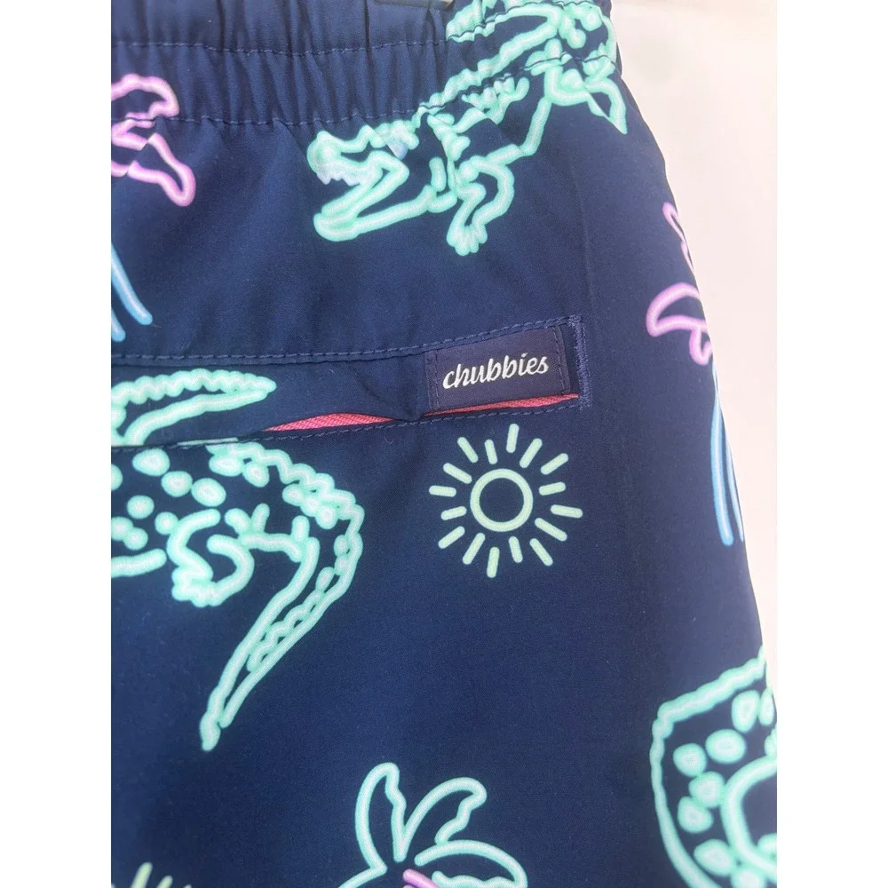 Chubbies Mens Swim Trunks Navy Neon Alligator Palm Tree Print Shorts  M - Picture 4 of 6